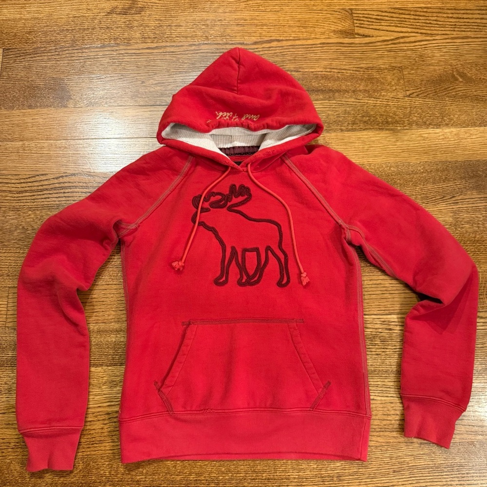 Abercrombie & Fitch Red Logo Hoodie, A&F Sweatshirt Y2K
